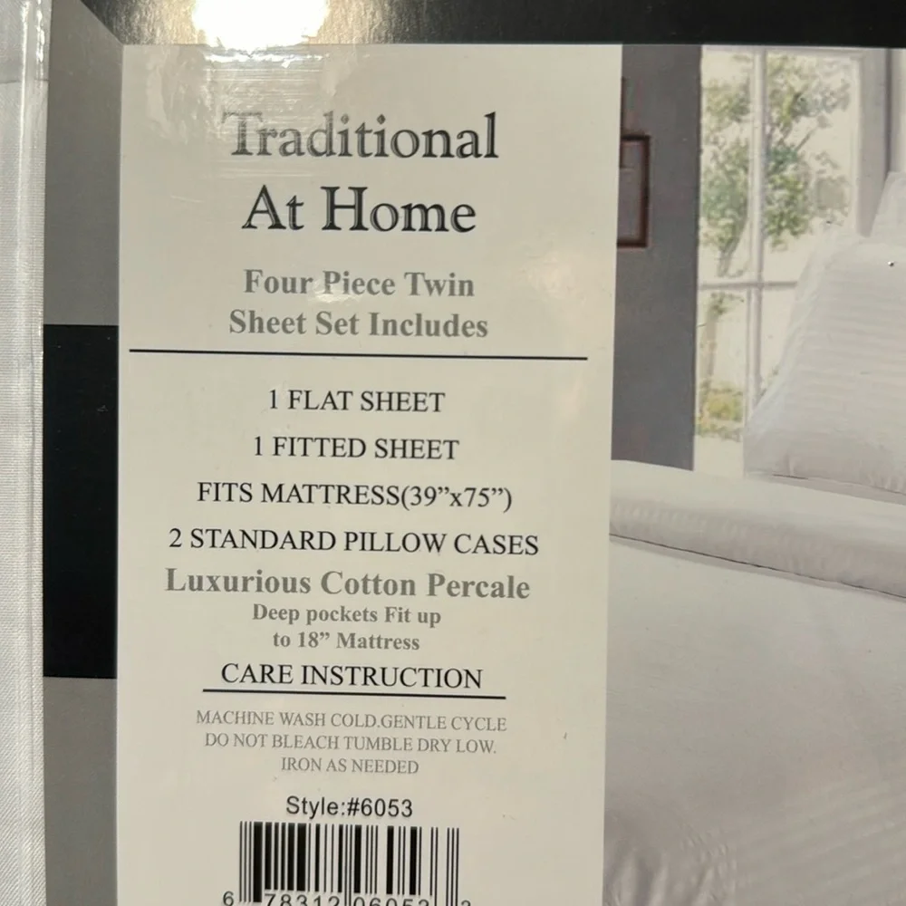 Traditional At Home 4pc Twin Sheet Set White as Snow Stripes embossed